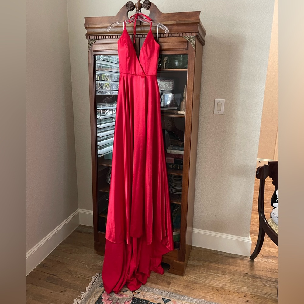 Sherri Hill Prom Dress Size 0 Halter High Slit Red Zipper